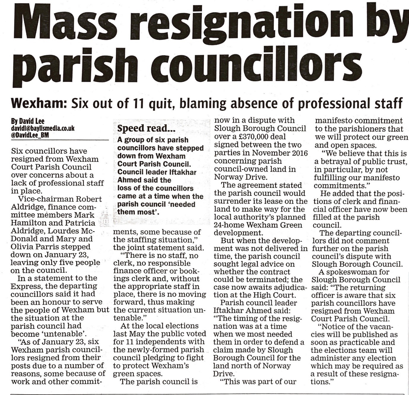 Resignation by parish councillors
